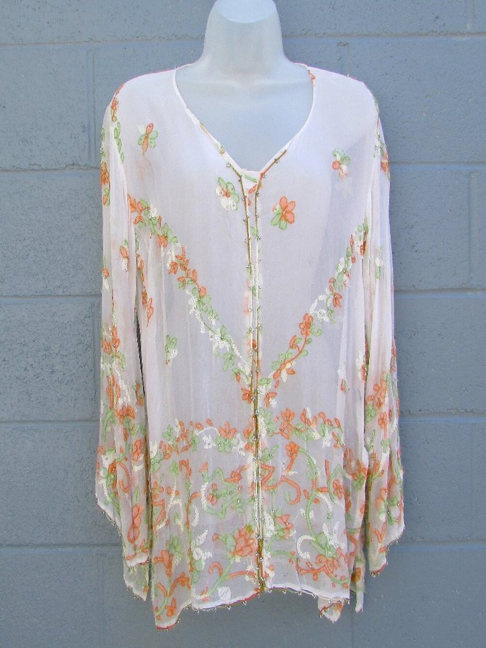Amini crean silk chiffon tunic top M